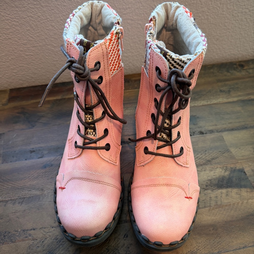 TMA Eyes Leather Hand Stitched Woven Lace-up Martin Boot Womens 8 Steampunk Art - Picture 2 of 8